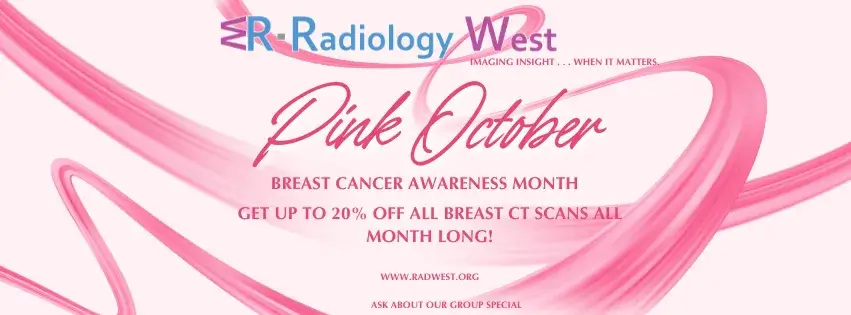 Pink October is Here — Radiology West pink ribbon awareness banner